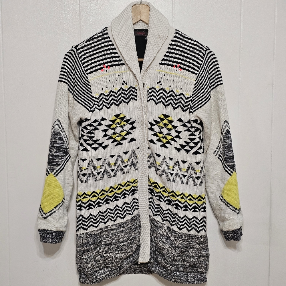 Catimini Wool Blend Knit Cardigan | Girls Size 14 Boho Nordic Sweater Geometric
